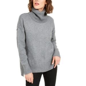 Becca Tilley x Bar III Gray Heather Oversized Turtleneck Sweater M NWT High Low